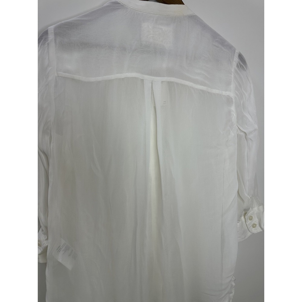 New Maeve Anthropologie Lightweight Ruffle Front Mao Shirt Sheer Button White XS - Picture 14 of 16
